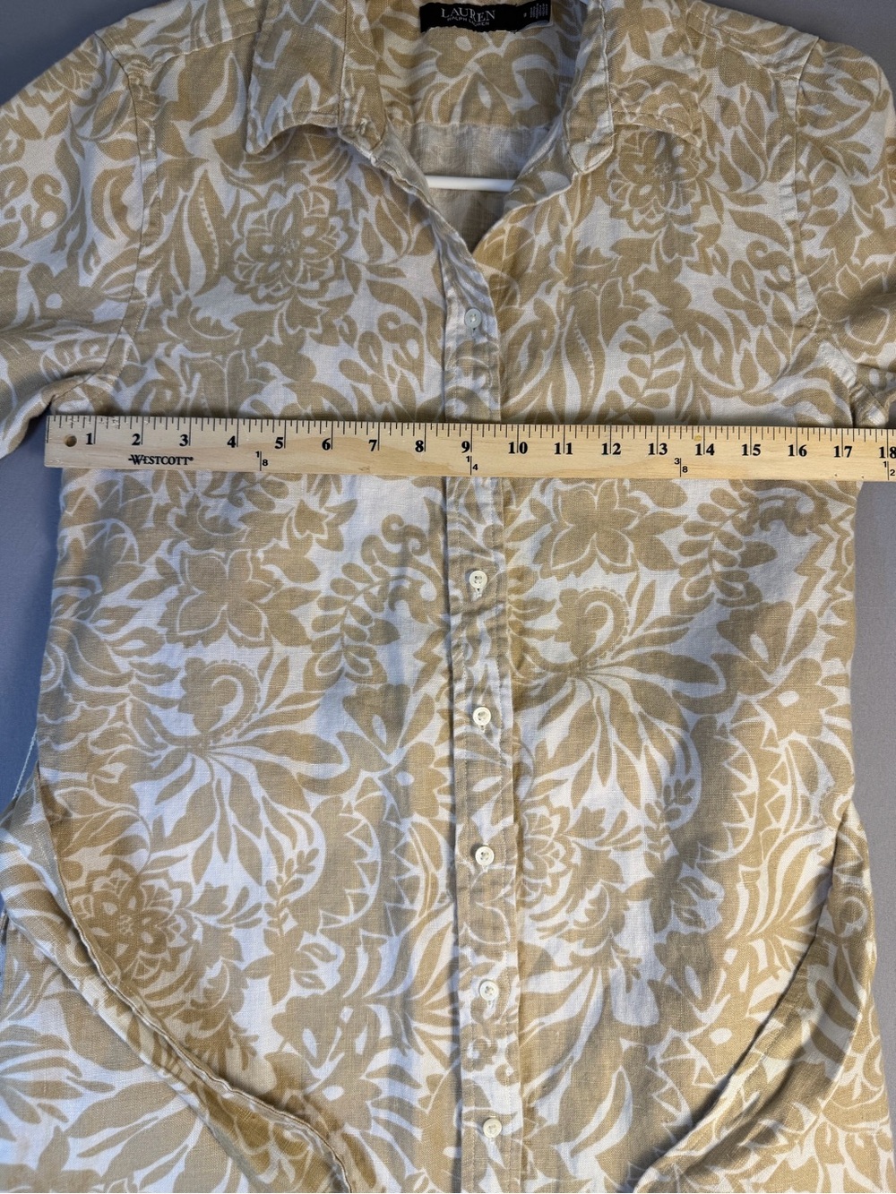 100% Linen Lauren Ralph Lauren Beige Floral Button-Front Shirt Dress Size 8 - Picture 9 of 11